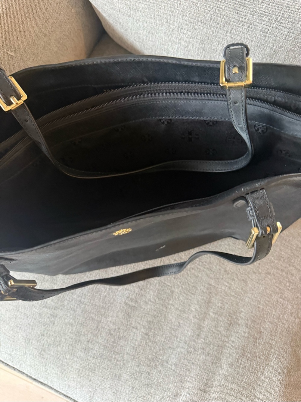 Tory Burch Black Leather Double-Handle Tote with Gold Hardware - Picture 2 of 2